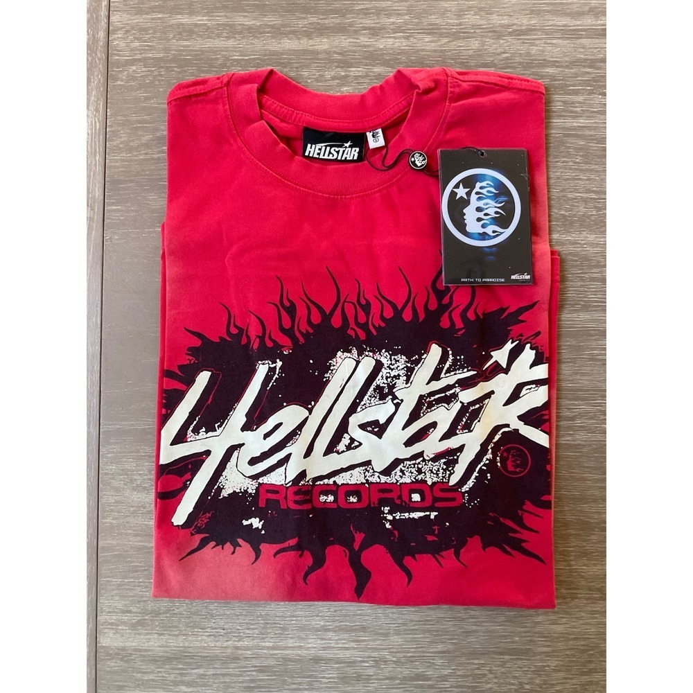 Hellstar Records Bleached‎ Graphic T-Shirt Red Small New With Tags - Picture 6 of 8